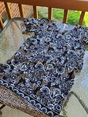 NY Collection Black Dress with Blue and White Floral Print